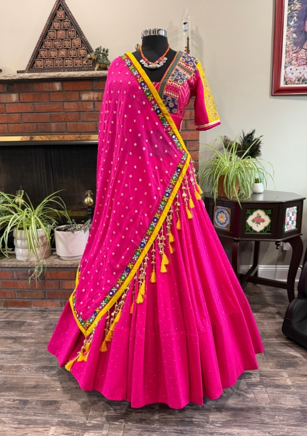 Pink Mirror Kutchi Chaniya Choli